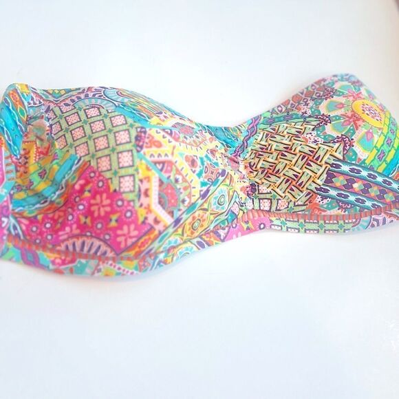 BLEU BY ROD BEATTIE Seriously Sunny Bandeau Bikini Top Multi swimsuit New - Picture 15 of 16